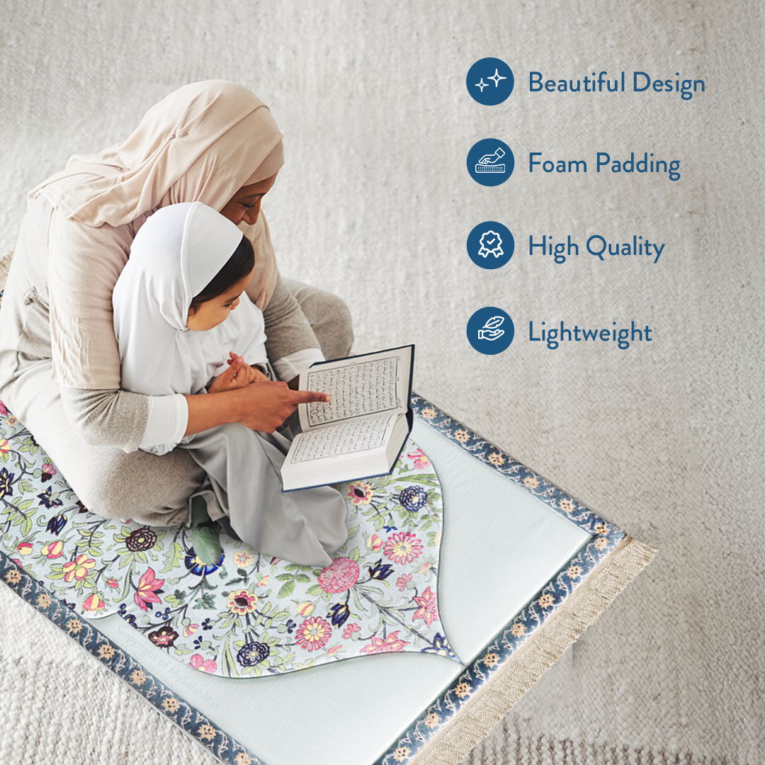 Adult Premium Padded Prayer Mat with Spring Blossoms Design | Urban Rugs UK | Ramadan & Eid Gift