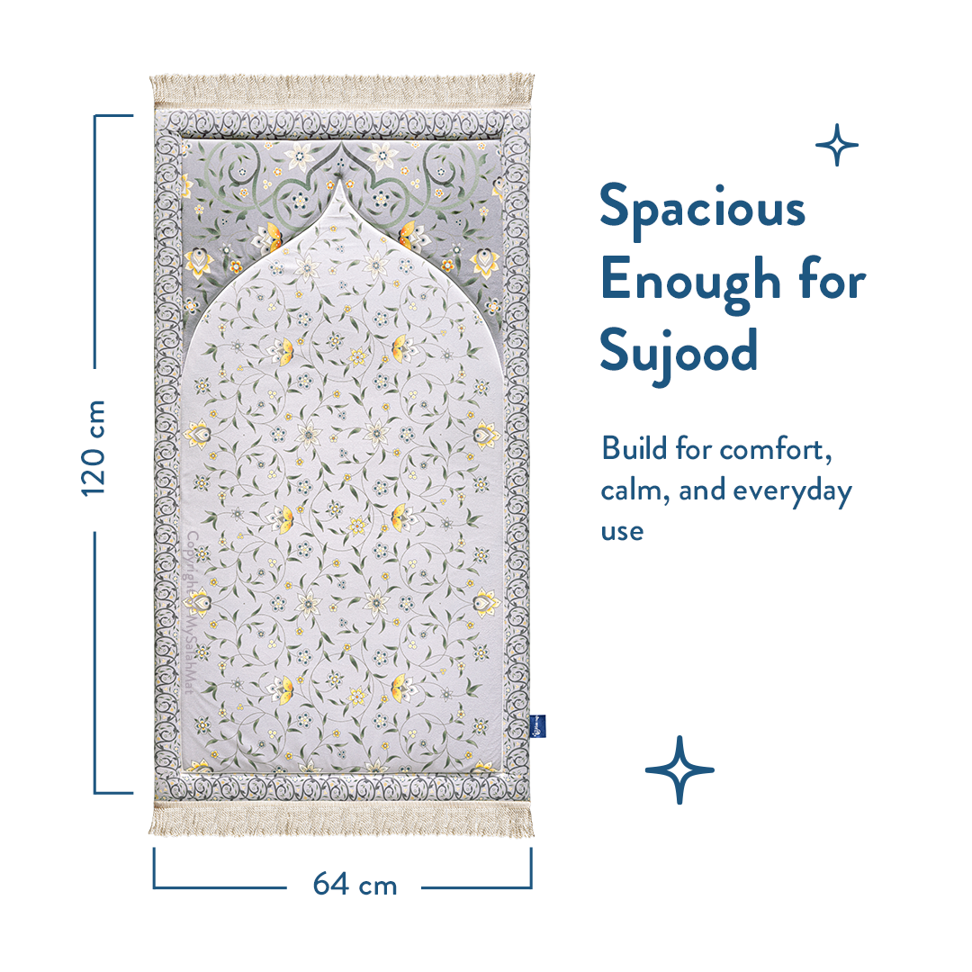 Adult Premium Padded Prayer Mat with Yellow Floral Vine Design | Urban Rugs UK | Ramadan & Eid Gift