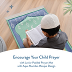 Padded Kids Prayer Mat with Aqua Mumbai Mosque Design by Urban Rugs UK | A beautiful Ramadan & Eid Gift for Loved Ones