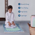 Padded Kids Prayer Mat with Aqua Mumbai Mosque Design by Urban Rugs UK | A beautiful Ramadan & Eid Gift for Loved Ones