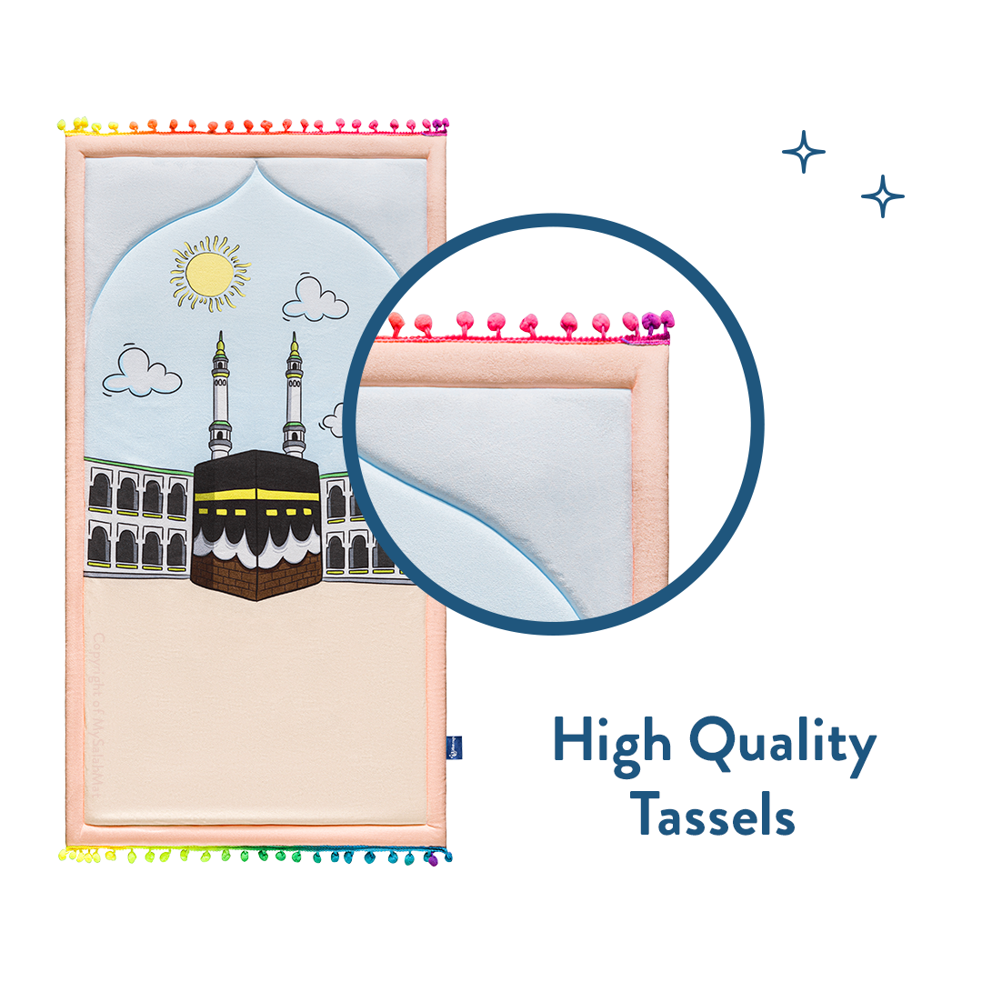 Padded Toddler Prayer Mat with Midday in Mecca Design by Urban Rugs UK | A beautiful Ramadan & Eid Gift for Loved Ones