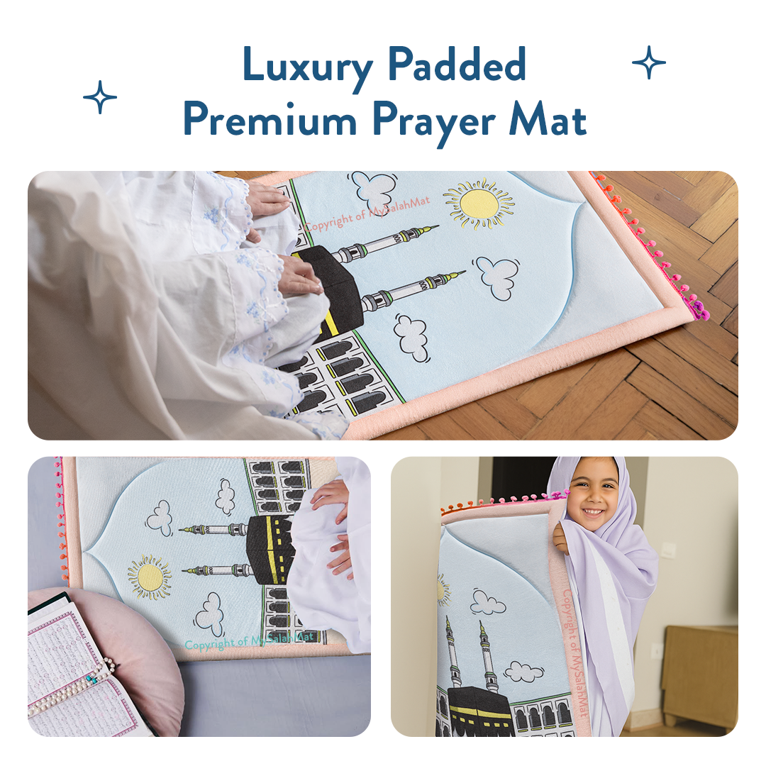 Padded Toddler Prayer Mat with Midday in Mecca Design by Urban Rugs UK | A beautiful Ramadan & Eid Gift for Loved Ones
