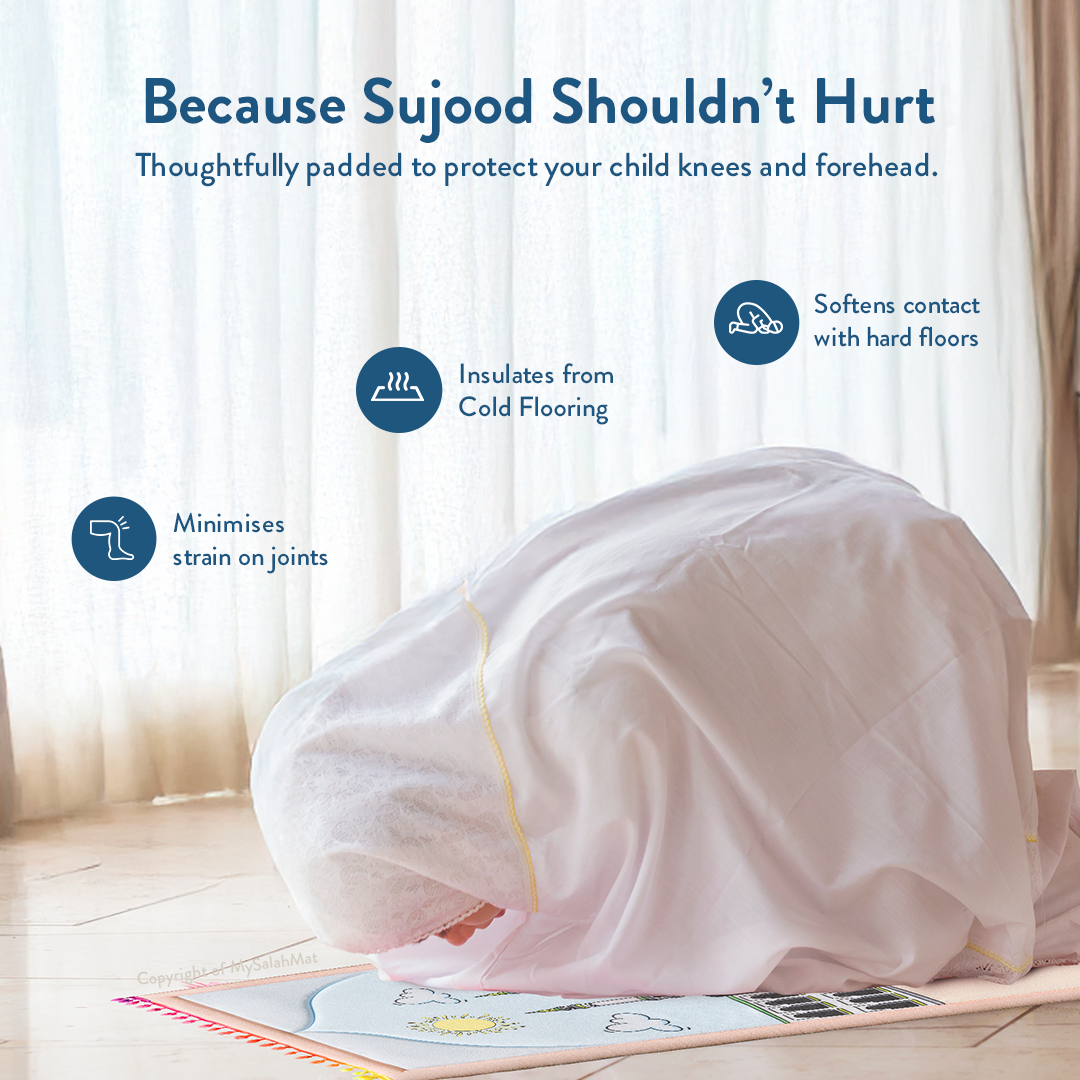 Padded Toddler Prayer Mat with Midday in Mecca Design by Urban Rugs UK | A beautiful Ramadan & Eid Gift for Loved Ones