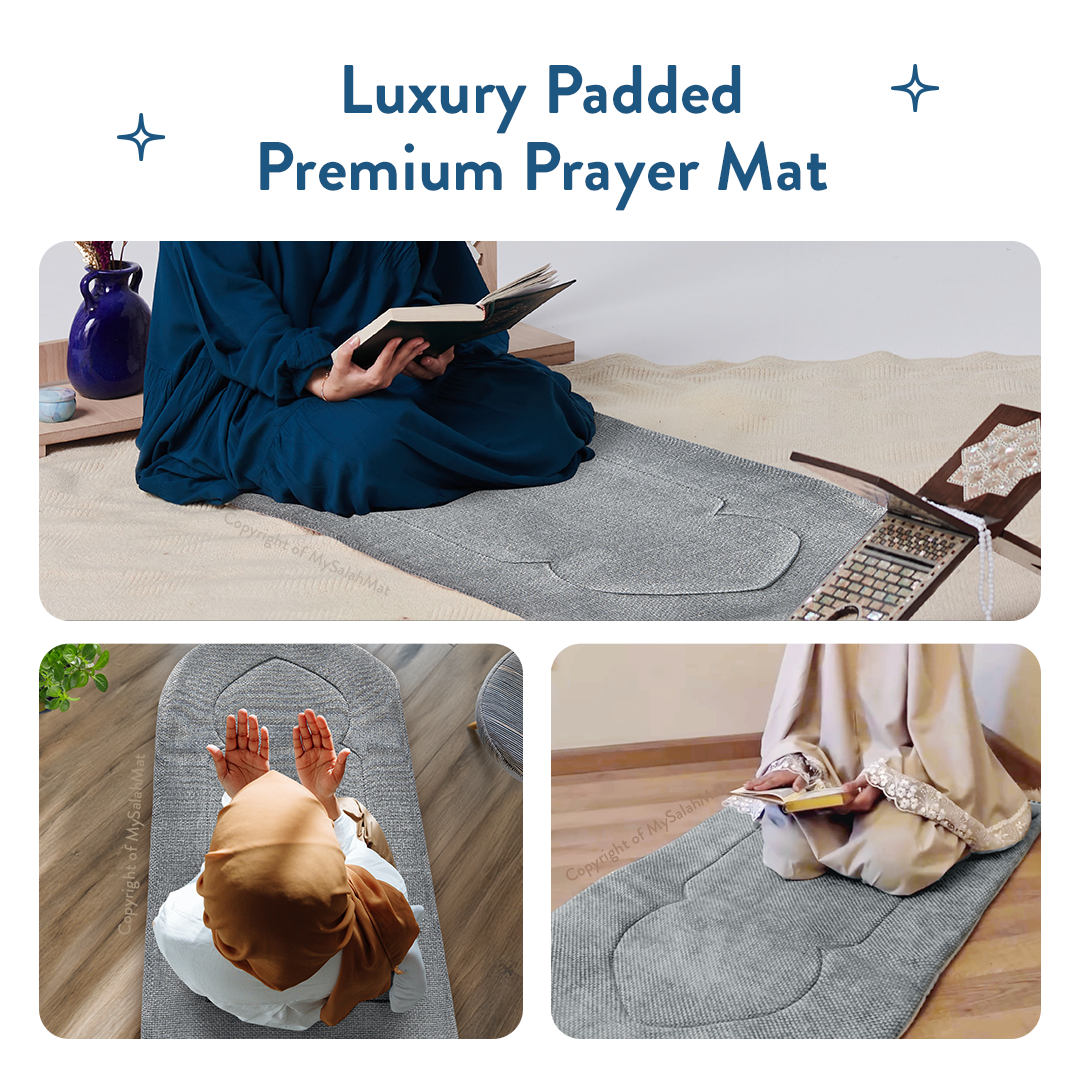 Adult Padded Prayer Mat with Luxury Coal Arch Design by Urban Rugs UK | A beautiful Ramadan & Eid Gift for Loved Ones