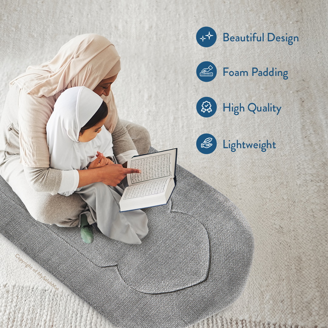 Adult Padded Prayer Mat with Luxury Coal Arch Design by Urban Rugs UK | A beautiful Ramadan & Eid Gift for Loved Ones