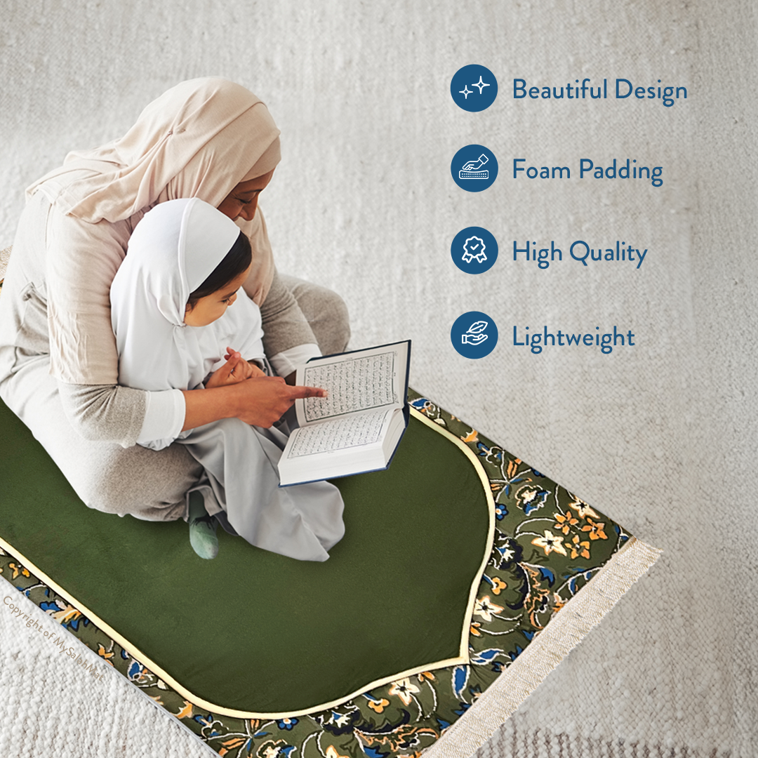 Adult Padded Prayer Mat with Madinah Elegance Design by Urban Rugs UK | A beautiful Ramadan & Eid Gift for Loved Ones