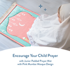 Padded Kids Prayer Mat with Pink Mumbai Mosque Design by Urban Rugs UK | A beautiful Ramadan & Eid Gift for Loved Ones