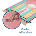 Padded Kids Prayer Mat with Pink Mumbai Mosque Design by Urban Rugs UK | A beautiful Ramadan & Eid Gift for Loved Ones