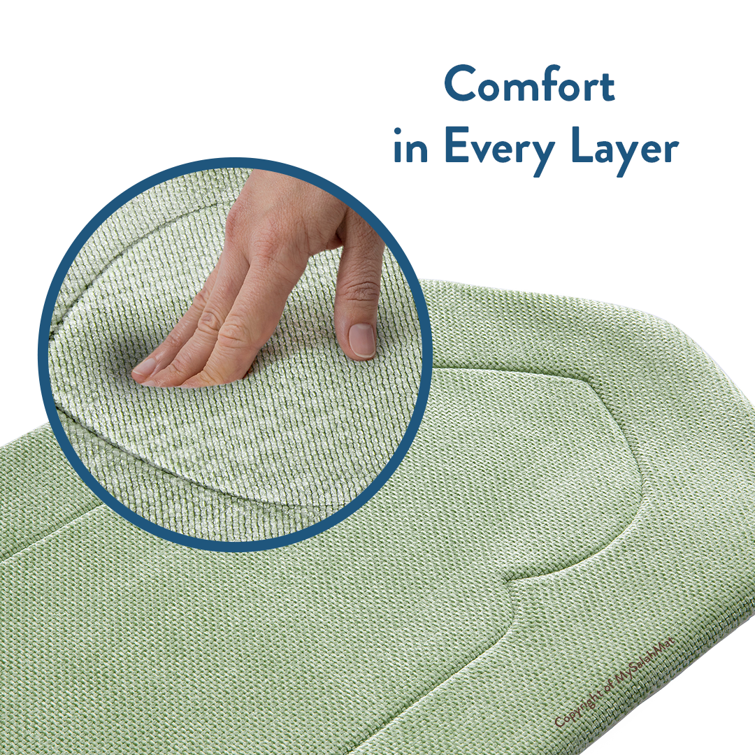 Adult Padded Prayer Mat with Luxury Sage Arch Design by Urban Rugs UK | A beautiful Ramadan & Eid Gift for Loved Ones