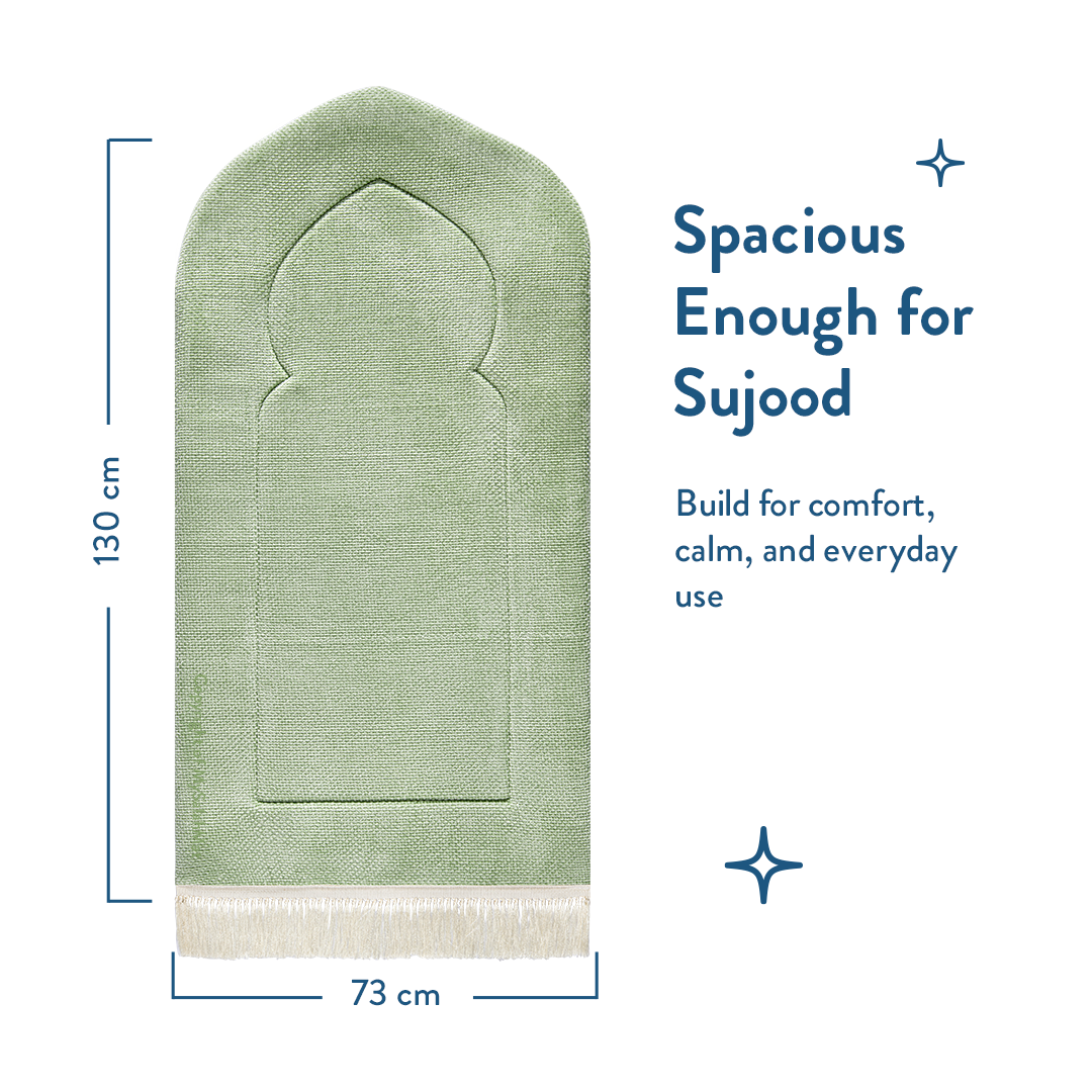 Adult Padded Prayer Mat with Luxury Sage Arch Design by Urban Rugs UK | A beautiful Ramadan & Eid Gift for Loved Ones