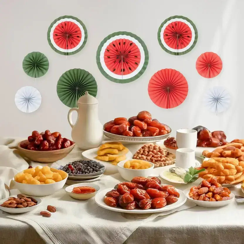 Set of 9 Watermelon Paper Fan Decorations