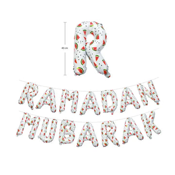 Ramadan Mubarak Watermelon Foil Balloons (White) | Palestine Ramadan Décor