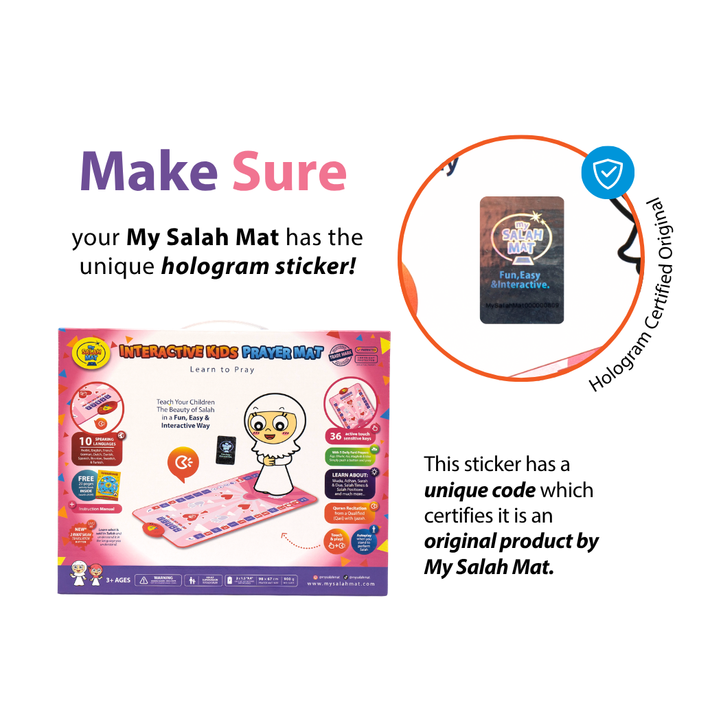 Hologram Sticker of My Salah Mat Interactive Kids Prayer Mat Pink Version