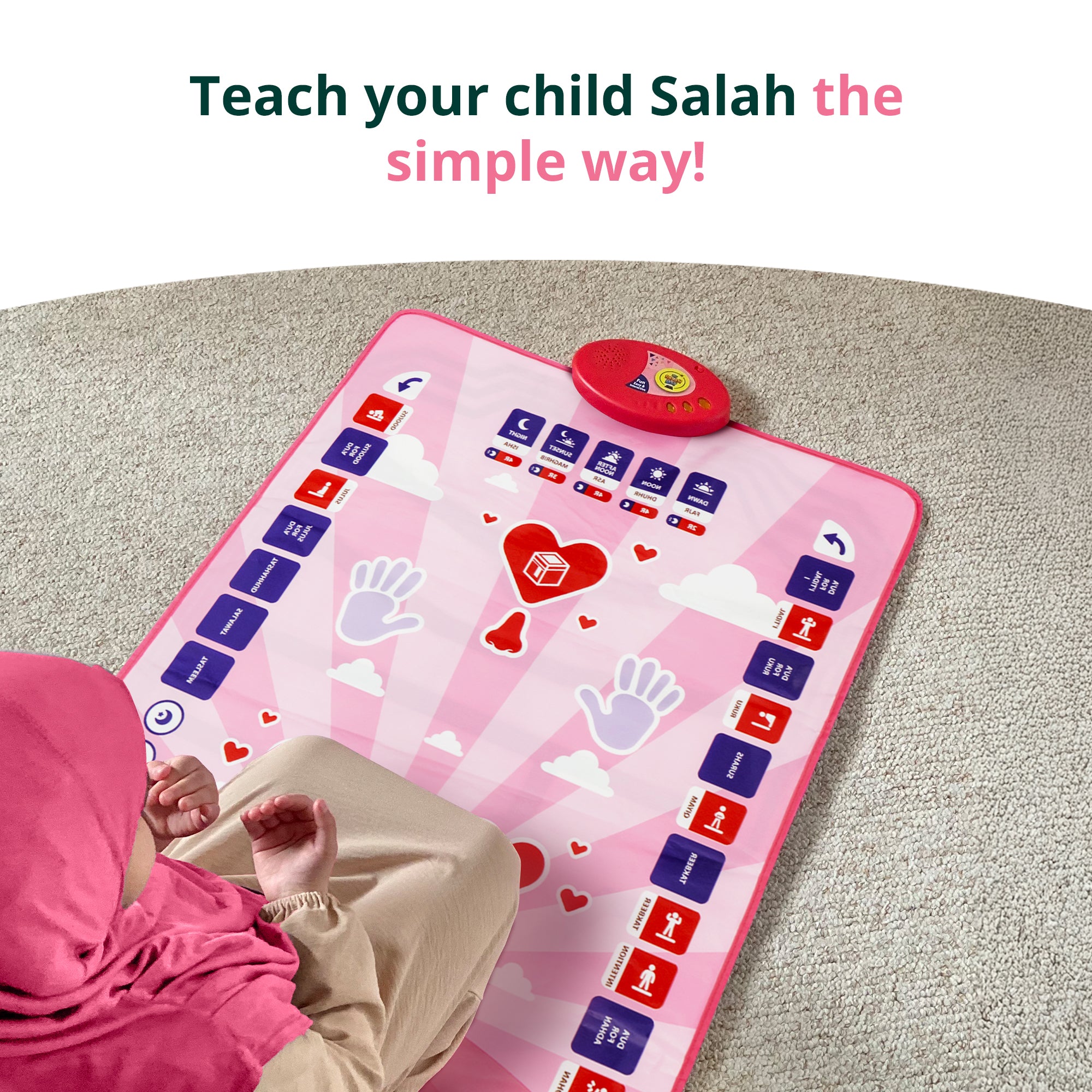 Smart Interactive Kids Prayer Mat Pink Version |  Now with Salah Translation | Ramadan & Eid Gift