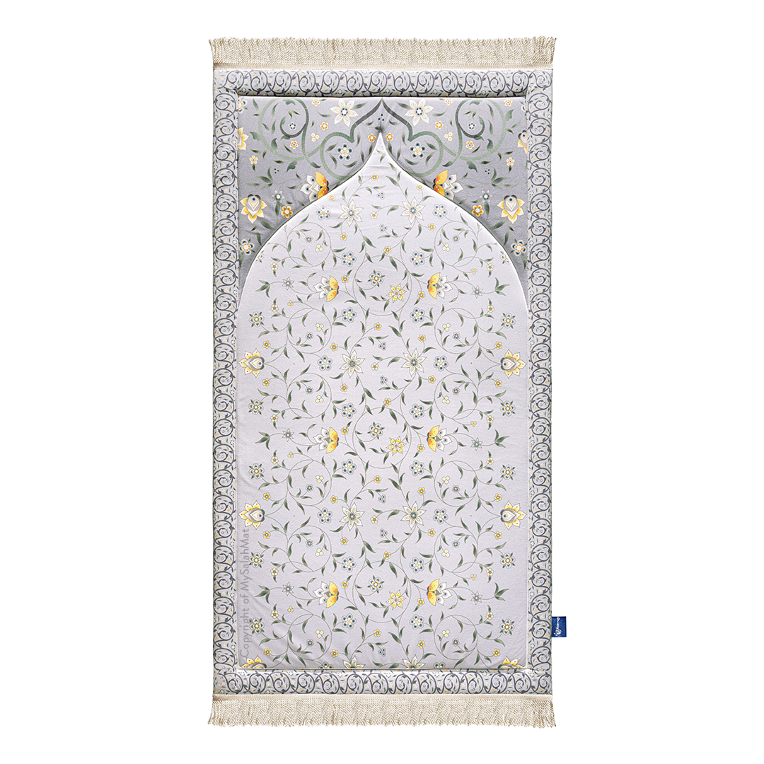 Adult Premium Padded Prayer Mat with Yellow Floral Vine Design | Urban Rugs UK | A beautiful Ramadan & Eid for Gift Loved Ones