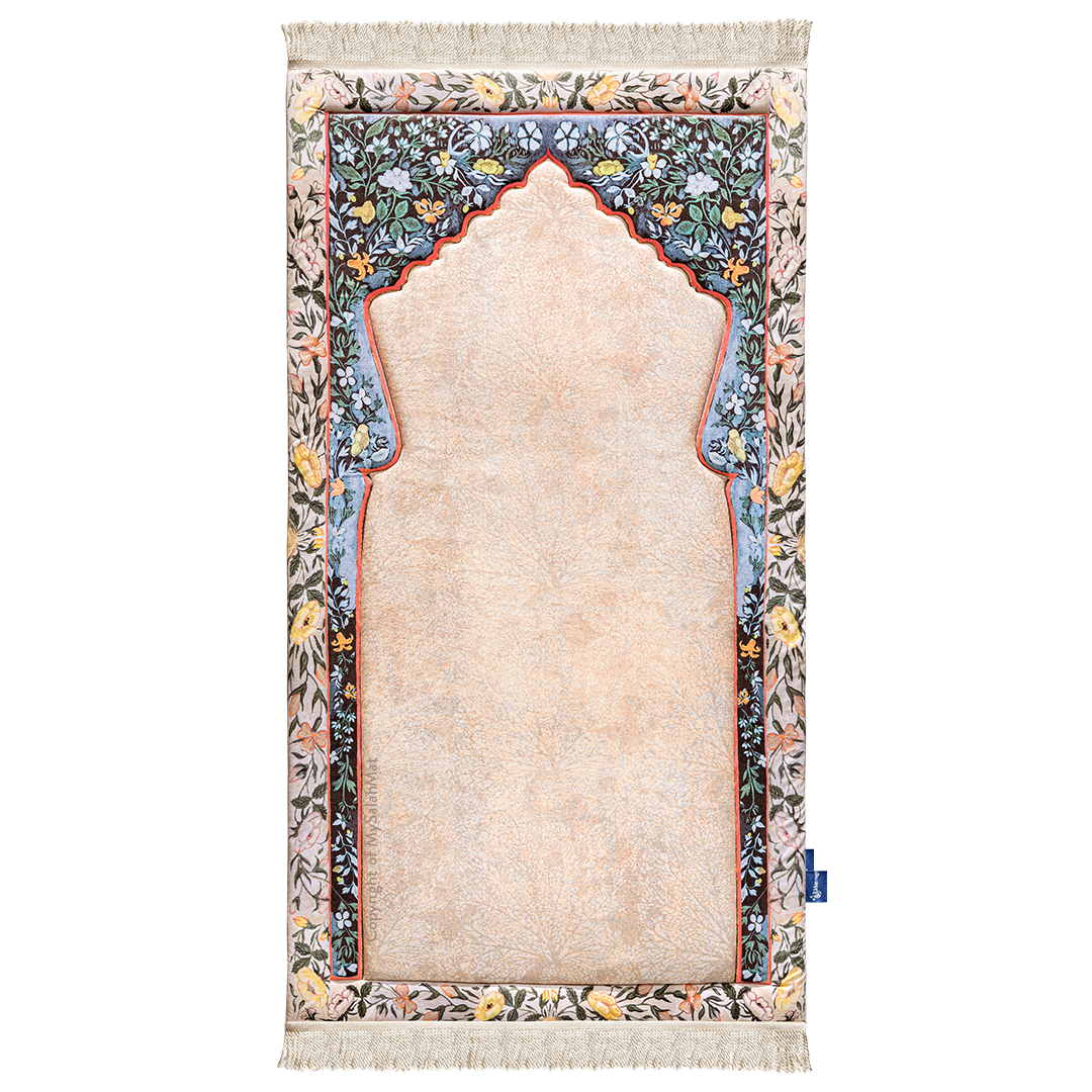 Adult Padded Prayer Mat with Andalus Flowers Design by Urban Rugs UK | A beautiful Ramadan & Eid Gift for Loved Ones