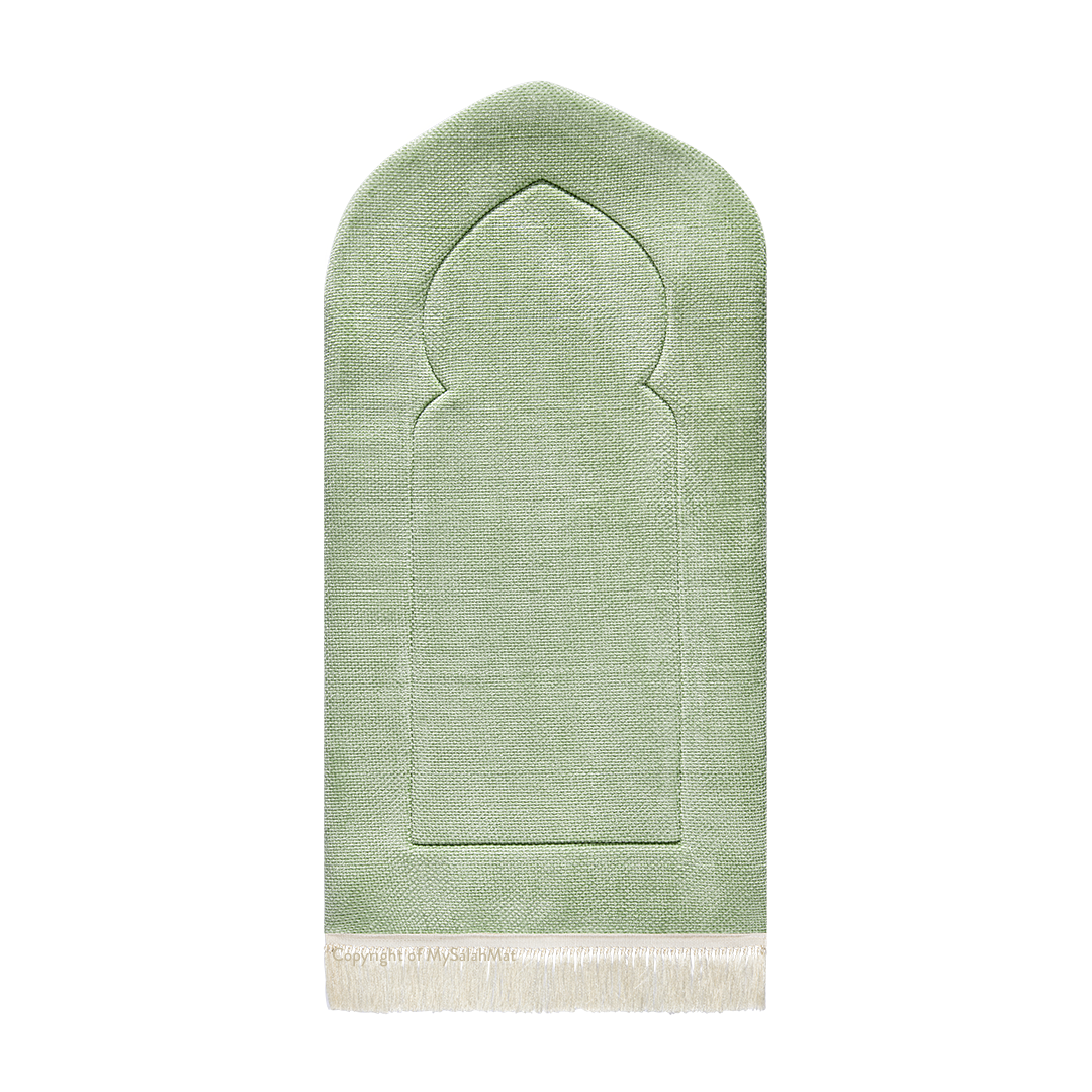 Adult Padded Prayer Mat with Luxury Sage Arch Design by Urban Rugs UK | A beautiful Ramadan & Eid Gift for Loved Ones