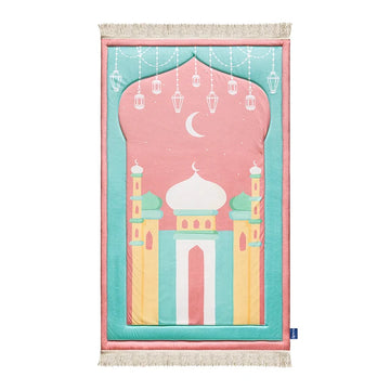 Padded Kids Prayer Mat with Pink Mumbai Mosque Design by Urban Rugs UK