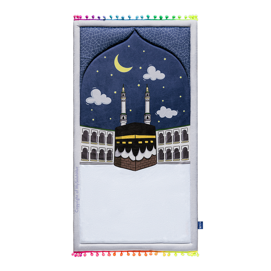 Padded Toddler Prayer Mat with Midnight in Mecca Design by Urban Rugs UK | A beautiful Ramadan & Eid Gift for Loved Ones