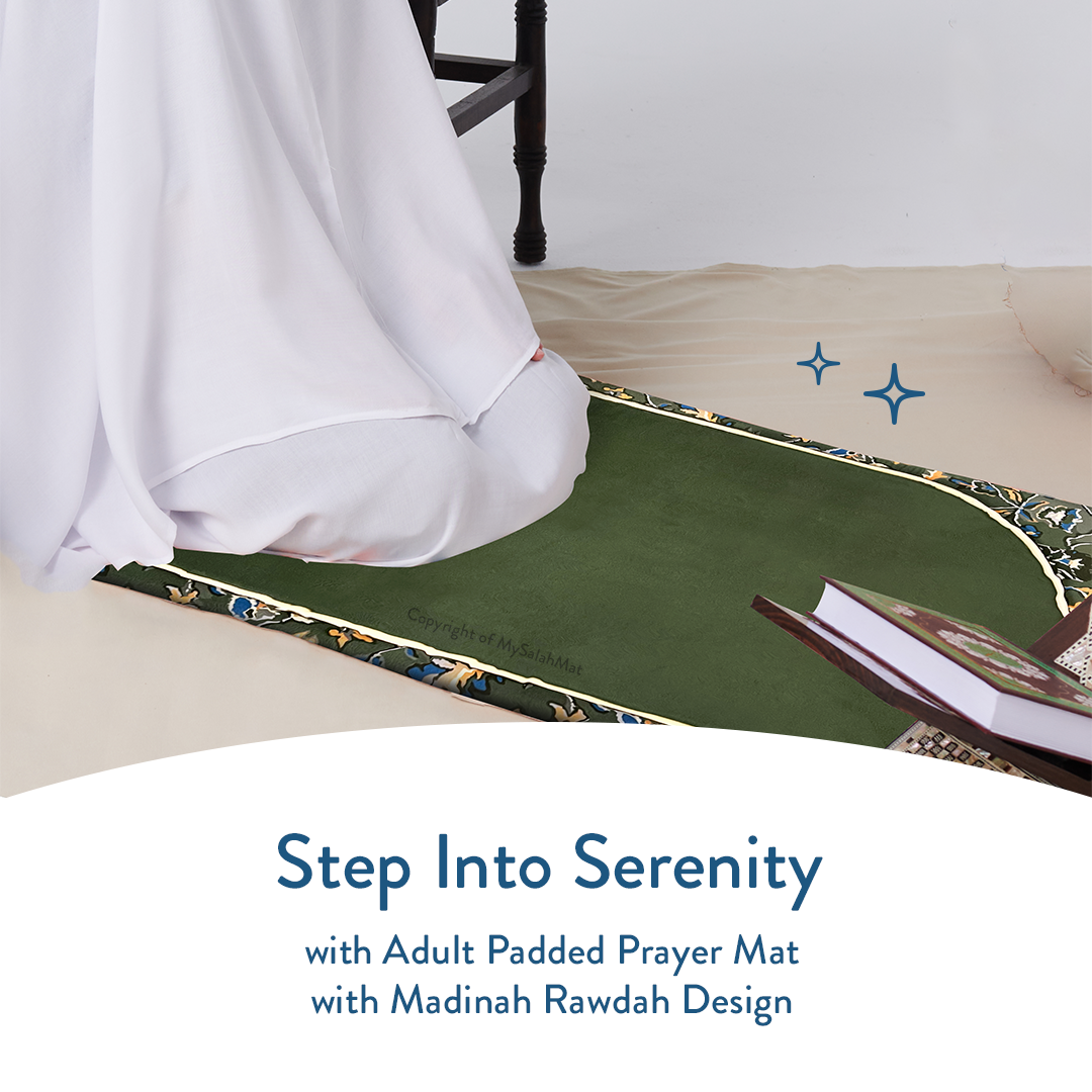 Adult Padded Prayer Mat with Madinah Rawdah Design by Urban Rugs UK | A beautiful Ramadan & Eid Gift for Loved Ones