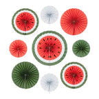 Set of 9 Watermelon Paper Fan Decorations