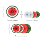 Set of 9 Watermelon Paper Fan Decorations