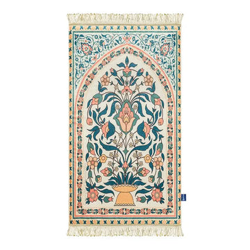 Adult Padded Prayer Mat with Teal and Coral Floral Design | Urban Rugs UK