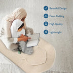 Woman in a hijab and a child reading the Quran together on the Luxury Sand Arched padded prayer mat
