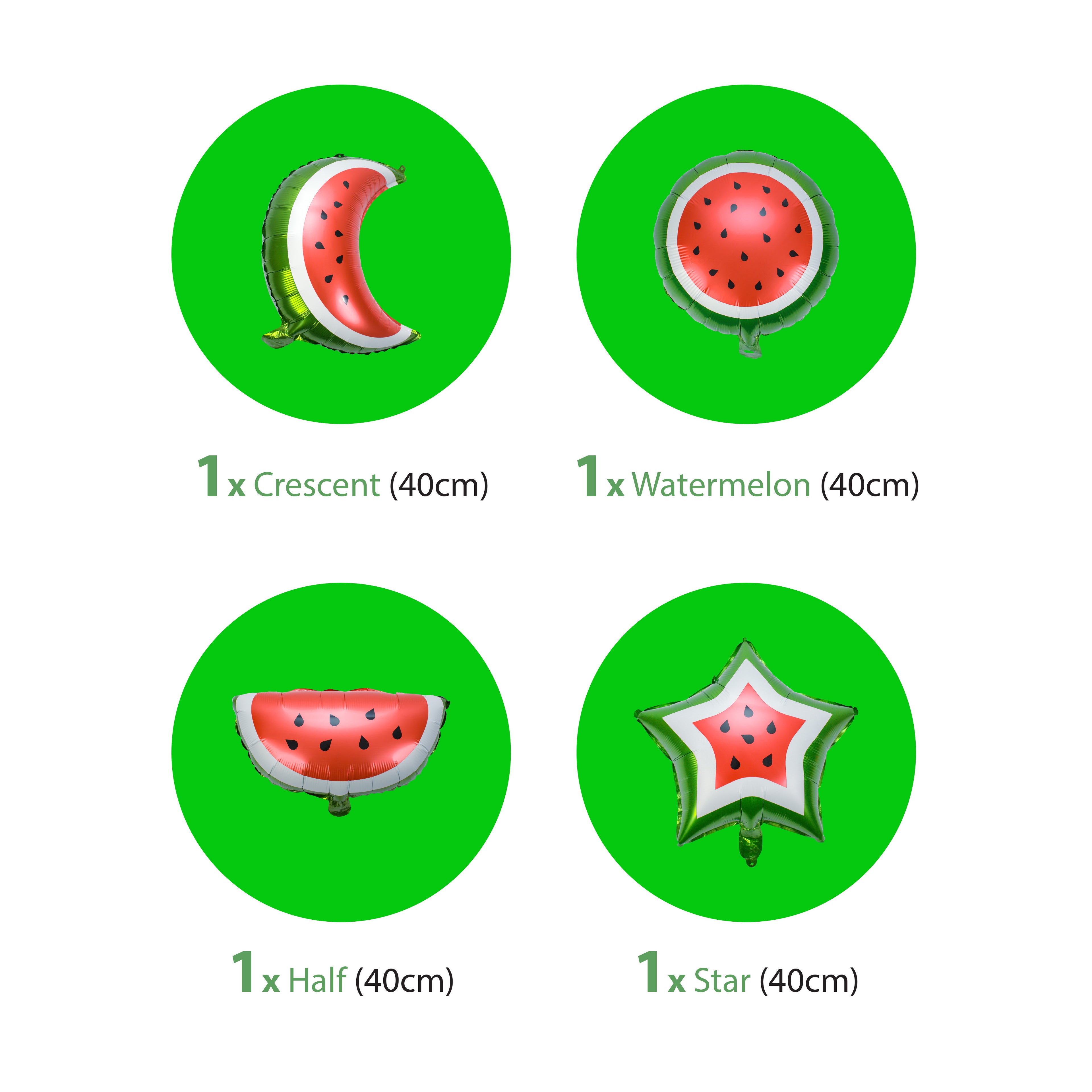 Pack of 4 Watermelon Crescent Star Ramadan & Eid Palestine Themed Foil Balloon Set Hanging Decoration