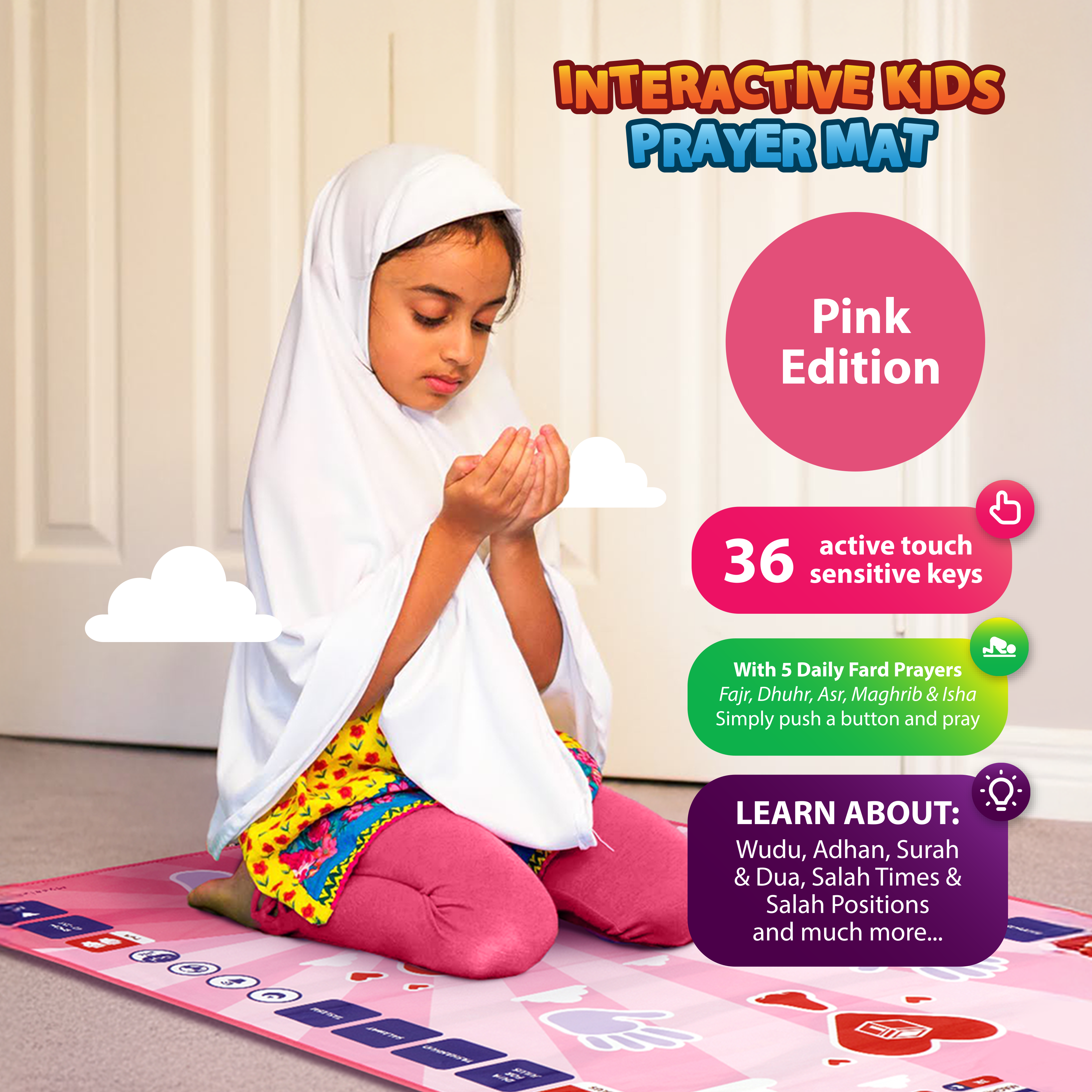 Kids Interactive Prayer Mat (Pink) | Learn Salah Step by Step