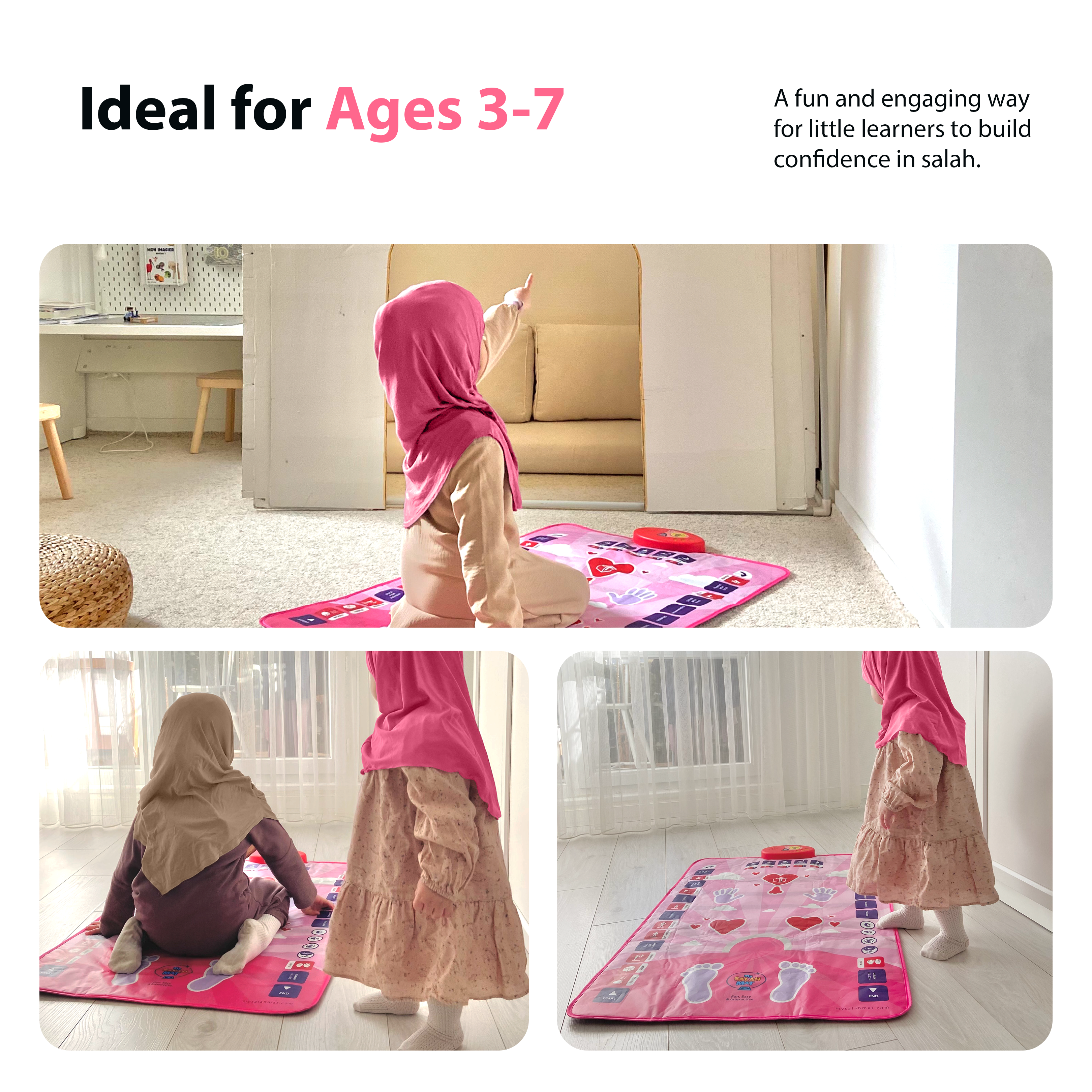 Kids Interactive Prayer Mat (Pink) | Learn Salah Step by Step