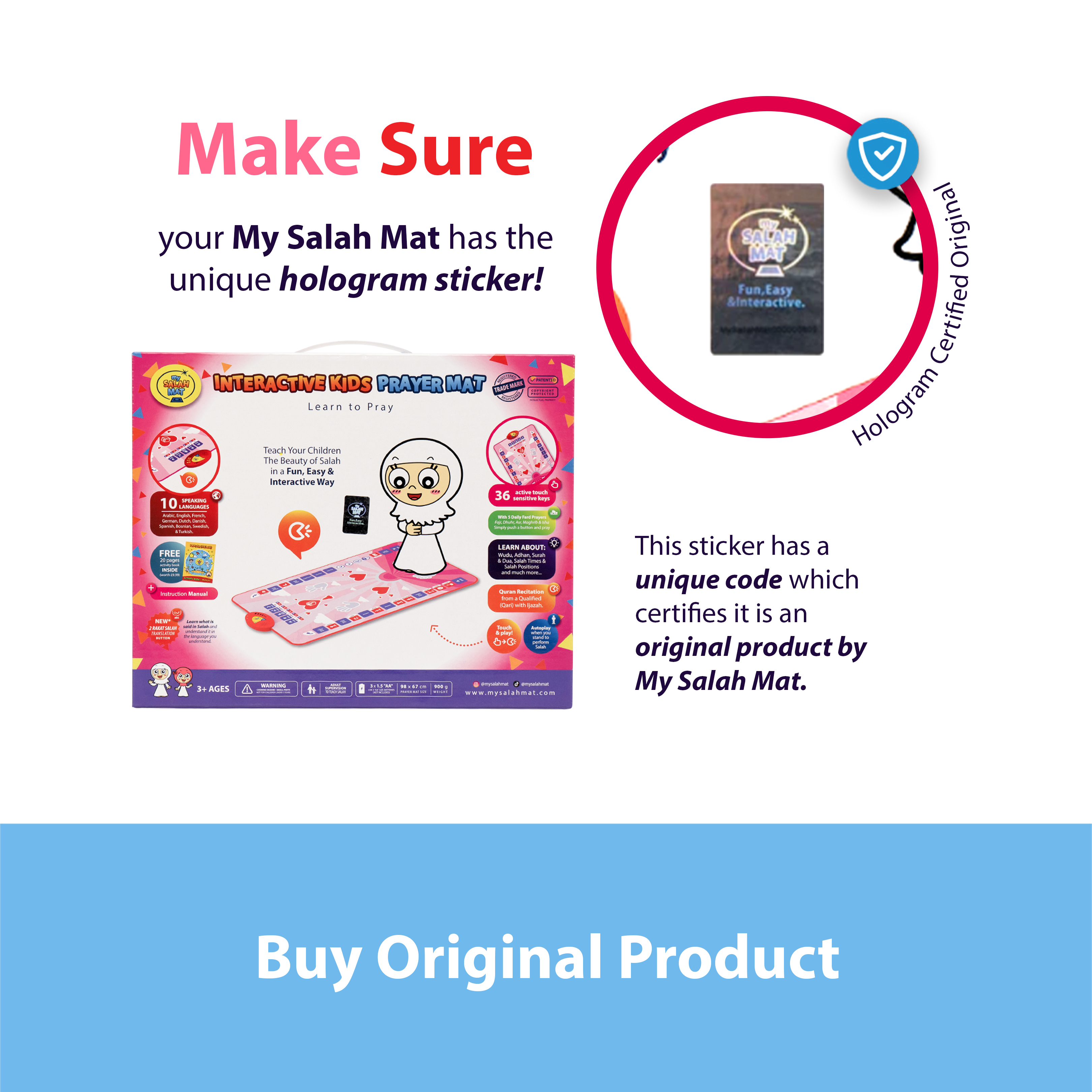 Kids Interactive Prayer Mat (Pink) | Learn Salah Step by Step