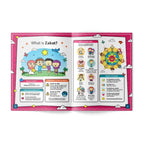 Inside pages of the Zakat booklet answering What is Zakat? with cartoon children