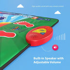 Close-up of the red speaker unit and footprints on the Kids Interactive Prayer Mat (Blue)