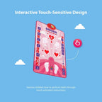 Kids Interactive Prayer Mat (Pink) tilted on a light blue background with a touch-key icon