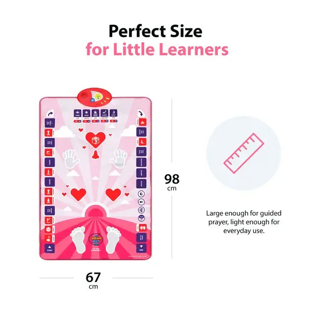 Size guide: Kids Interactive Prayer Mat (Pink) measures 98 x 67 cm