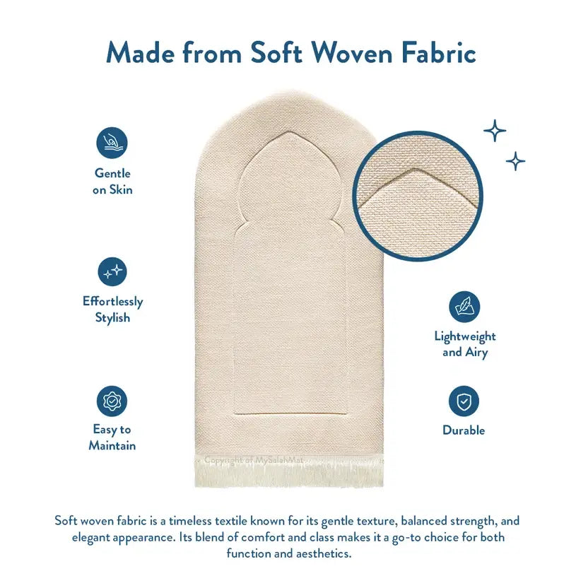 Feature graphic: the Luxury Sand Arched padded prayer mat in soft woven fabric, gentle on skin and easy to maintain