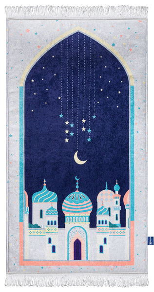 Adult Padded Prayer Mat with Blue Crescent Moon Design