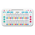 My ABC Piano front view on a black background, with A to Z keys in two rows and coloured buttons