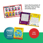 Activity book pages with a crossword and prayer maze, included with the Kids Interactive Prayer Mat (Blue)