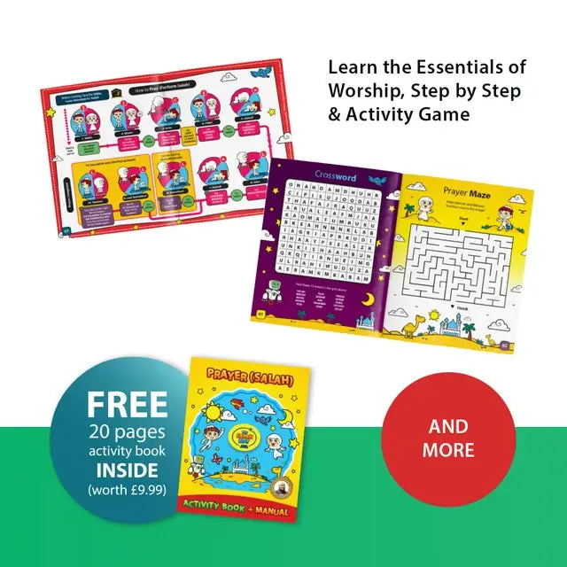 Activity book pages with a crossword and prayer maze, included with the Kids Interactive Prayer Mat (Blue)