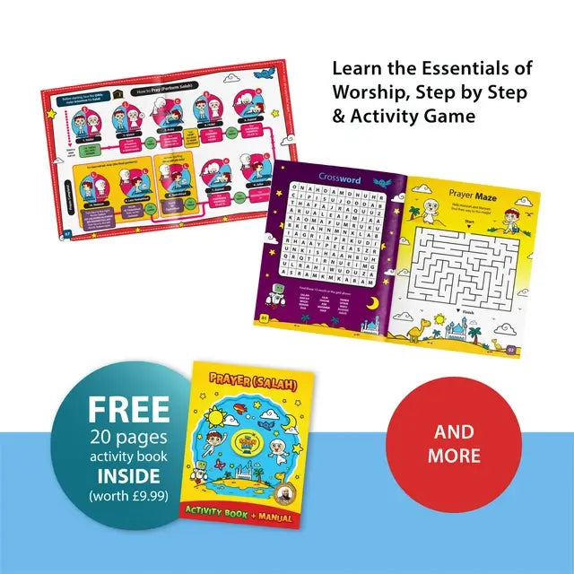 Activity book pages with a crossword and prayer maze, included with the Kids Interactive Prayer Mat (Pink)