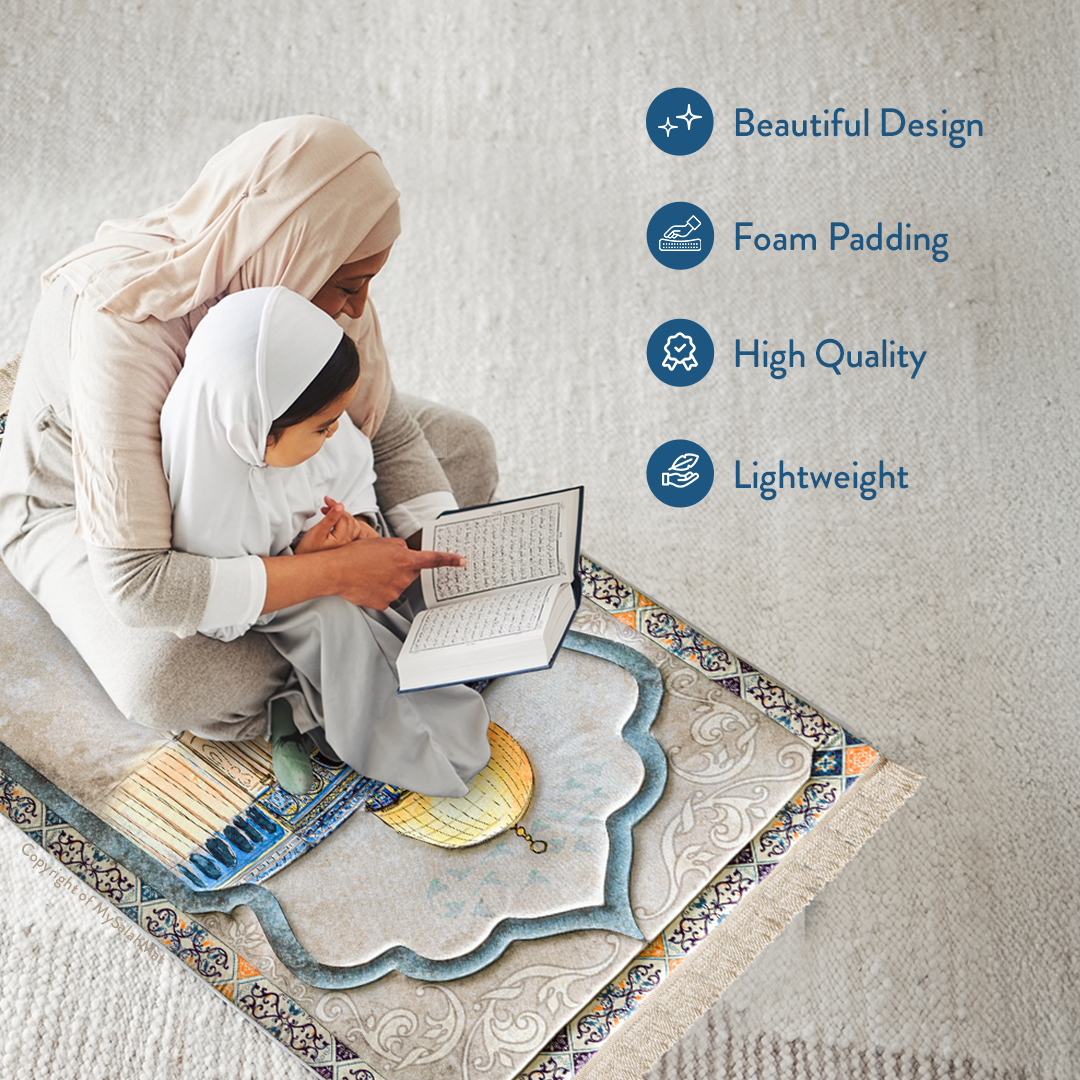 Adult Premium Padded Prayer Mat with Dome of the Rock Design | Urban Rugs UK | Ramadan & Eid Gift