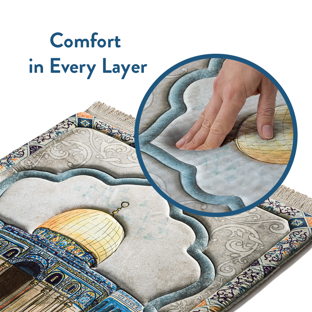 Adult Premium Padded Prayer Mat with Dome of the Rock Design | Urban Rugs UK | Ramadan & Eid Gift
